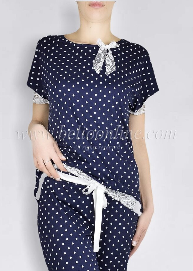 Елегантна дамска пижама на точки с къс ръкав и дълго долнище от модал Affect 6012