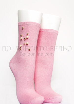 Къси розово чорапи с перли 6783