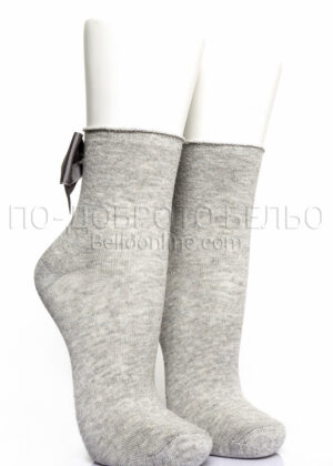Къси сиви чорапи с панделка 6781