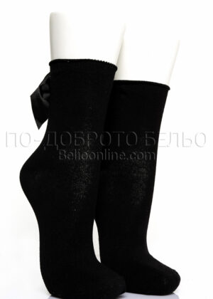 Къси черни чорапи с панделка 7015