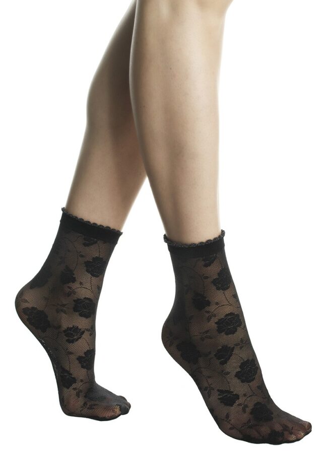Къси дамски чорапи с флорални мотиви Pompea Marzia в черно