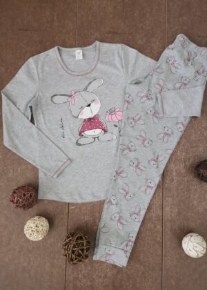 Детска пижама с дълъг ръкав Иватекс 00203 със зайче в сиво