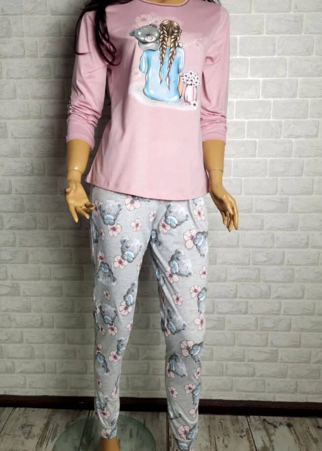 Дамска памучна пижама Иватекс с мечета 10327 в розово