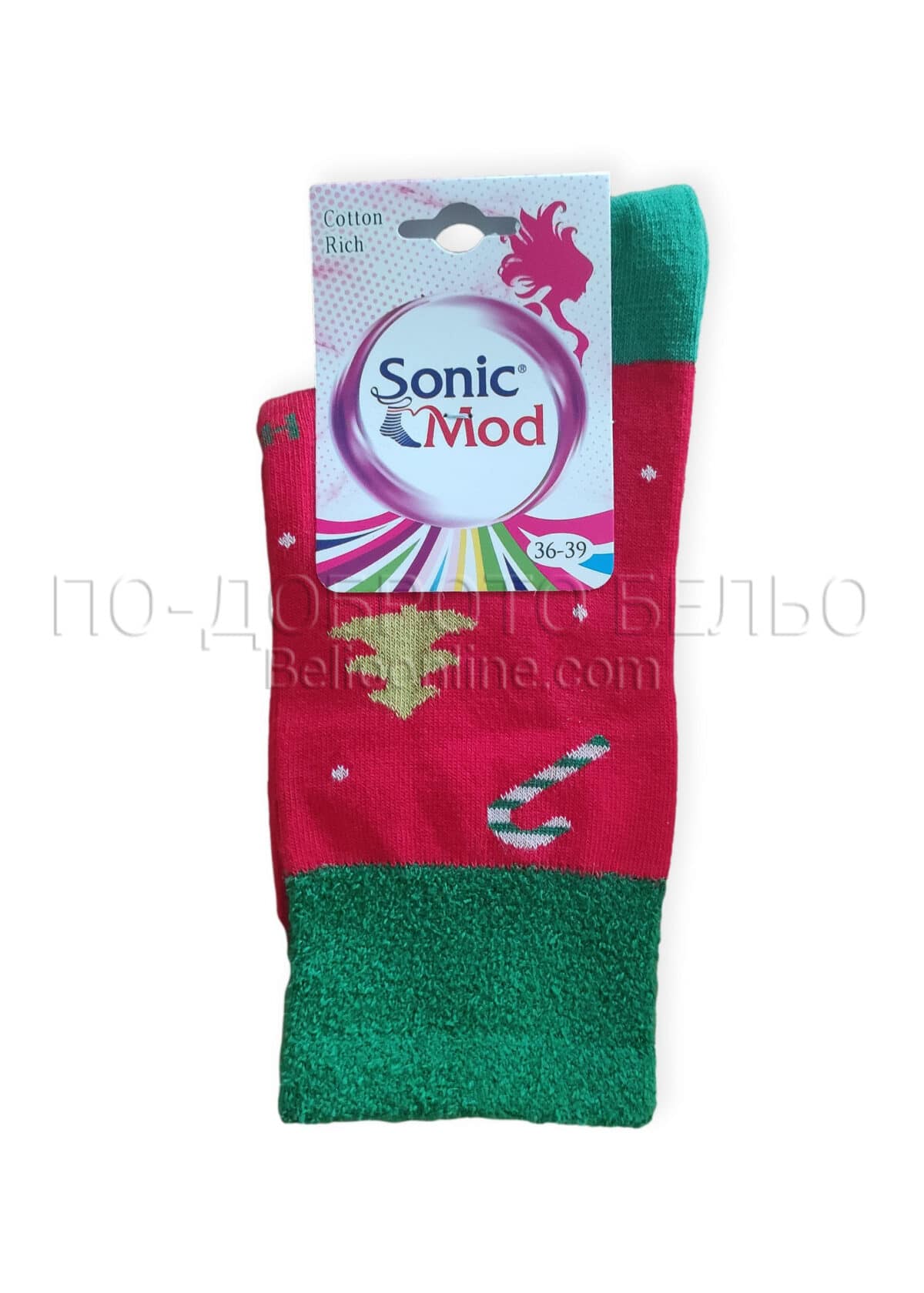Дамски чорапи с коледен десен в червено Sonik Mod 12417