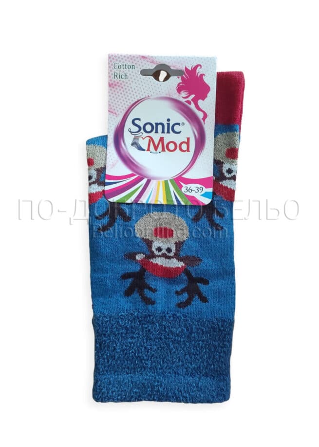 Дамски коледни чорапи с еленчета в синьо Sonik Mod 12415