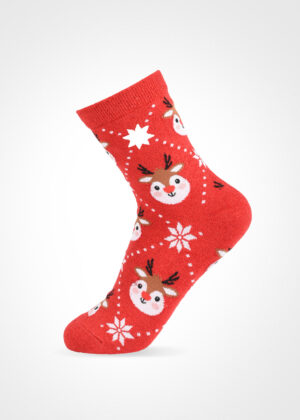 Коледни дамски чорапи с еленчета и снежинки Aura Via 7660-2 червен