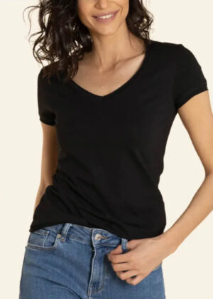 Дамска тениска с къс ръкав и дълбоко деколте Jasmil 12559 в черно