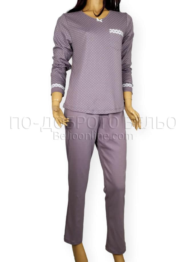 Дамска пижама Иватекс 3735 лилава на точки от памучно трико