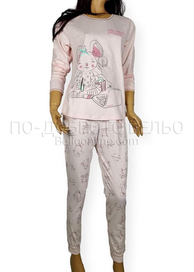 Дамска пижама Иватекс 3766 Мишле с лаптоп в розово