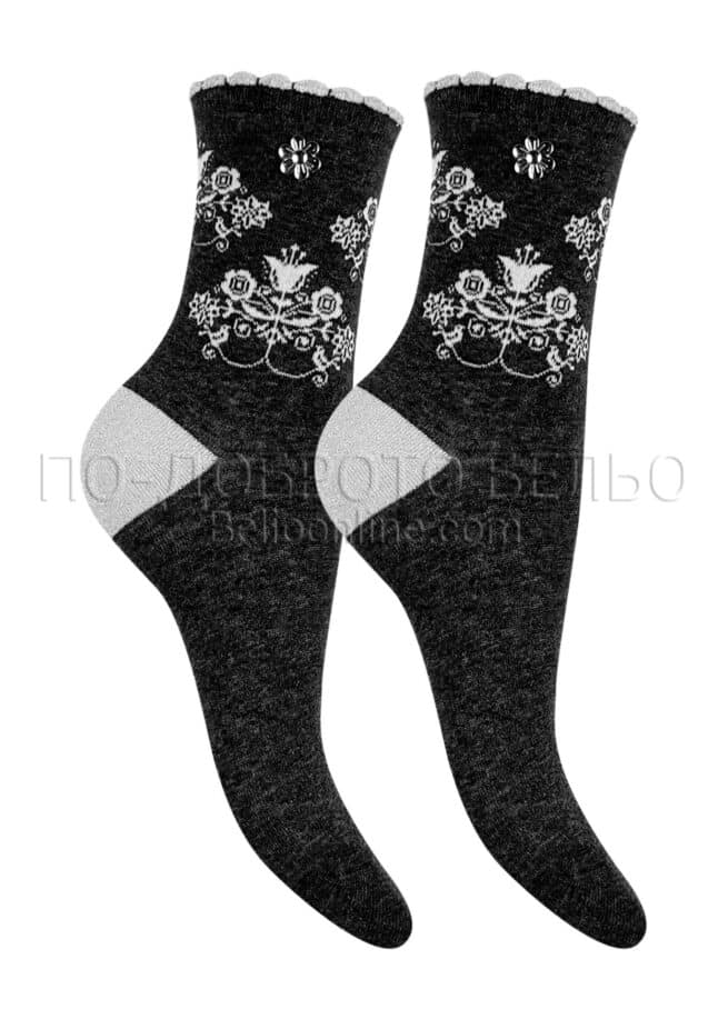 Луксозни дамски чорапи Coconuda 12704 черен меланж с бижу