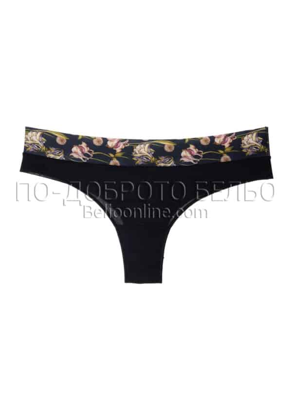 Дамски бикини бразилиана Бижу 0709 черна с колан на цветя