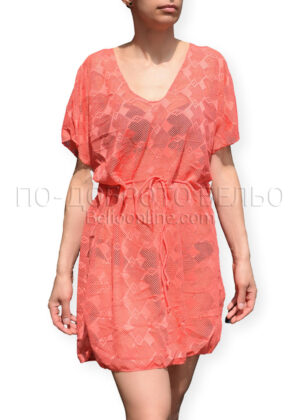 Дантелена плажна рокля в коралов цвят Malibu 13717