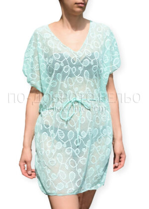 Прозрачна рокля за плаж от дантела в мента Sisi 13721
