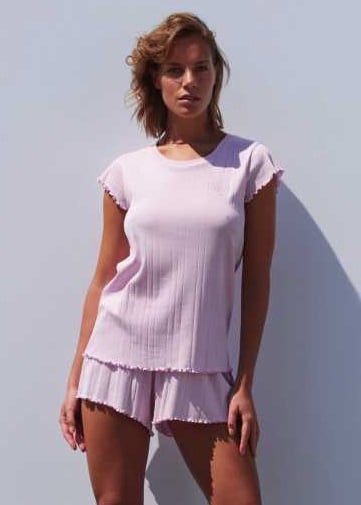 Рипсена дамска пижама с къс ръкав и къс панталон Pompea PJ Giacinto розов