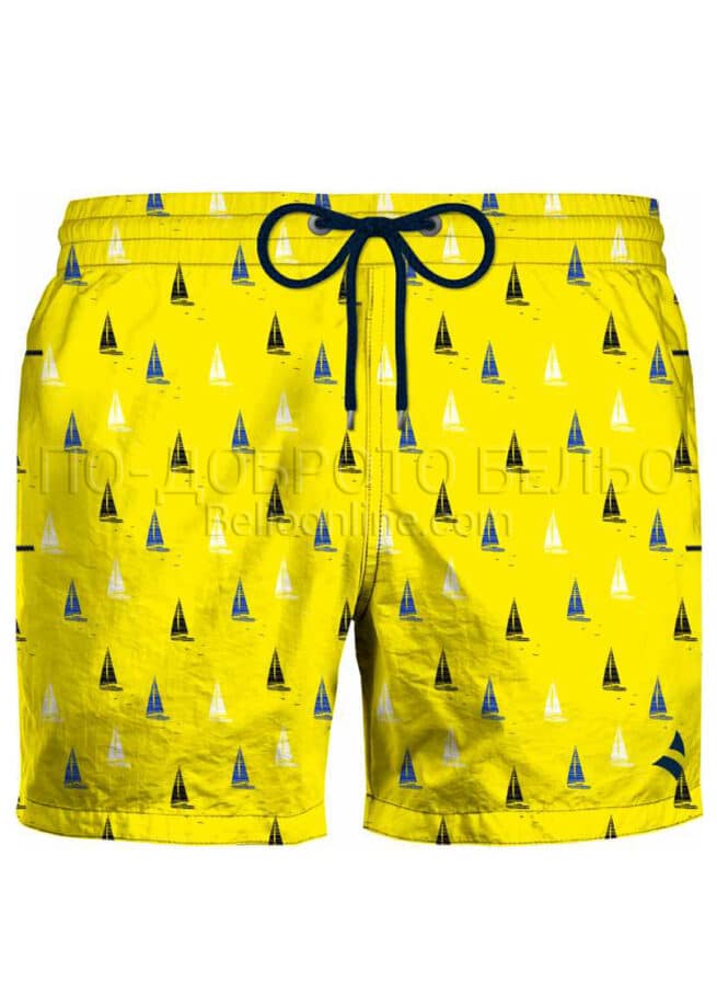Забавни мъжки плажни шорти с големи размери Navigare 938367 в жълто на платноходки