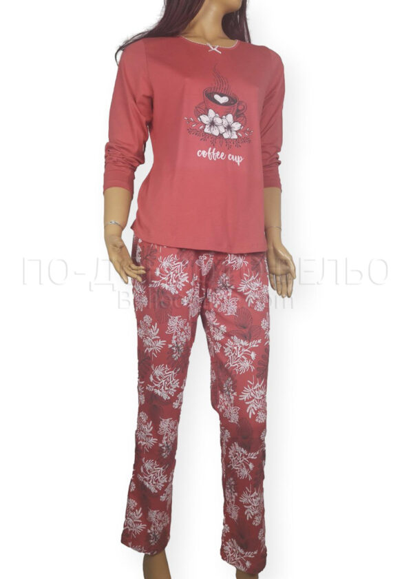 Дамска есенна пижама с дълъг ръкав Иватекс 3878 червен
