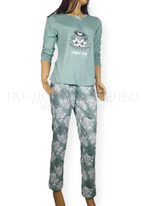 Дамска памучна пижама с дълъг ръкав Иватекс 3878 зелен