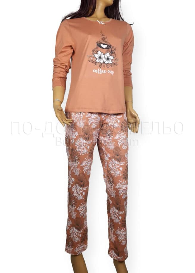 Дамска пижама с дълъг ръкав Иватекс 3878 оранжев