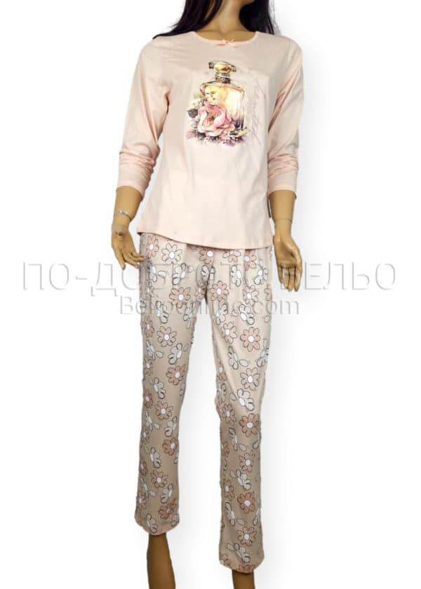 Памучна дамска пижама Иватекс 3874 праскова