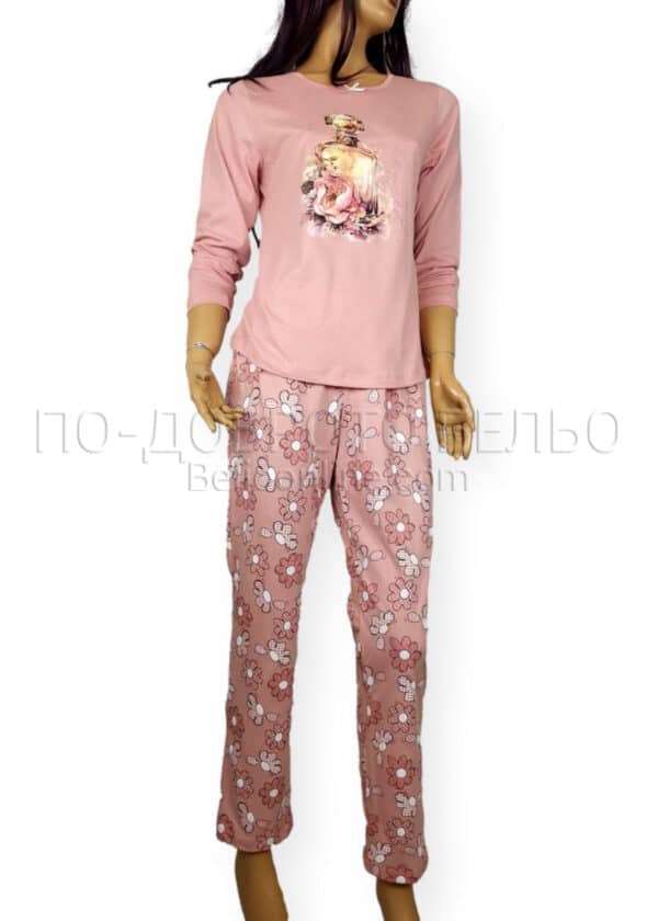 Памучна дамска пижама Иватекс 3874 розова праскова