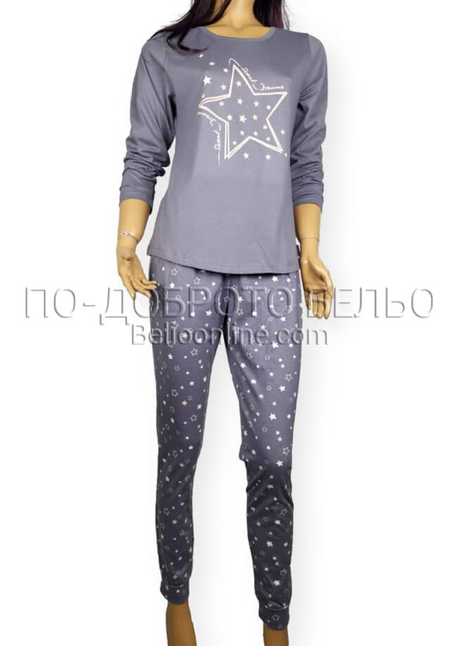 Българска памучна пижама с дълъг ръкав Иватекс 3853 лилава
