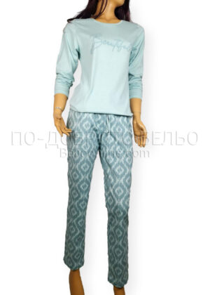 Памучнa дамска пижама с дълъг ръкав Иватекс 3886 Beautiful зелена