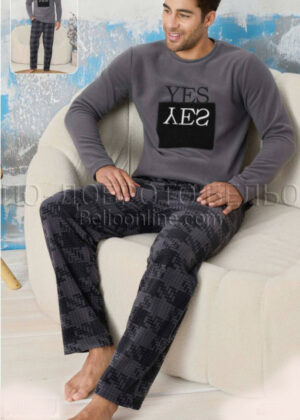 Зимна мъжка поларена пижама Yes 14911 тъмно сива