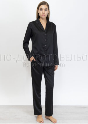 Черна луксозна дамска пижама с копчета SieLei YC14