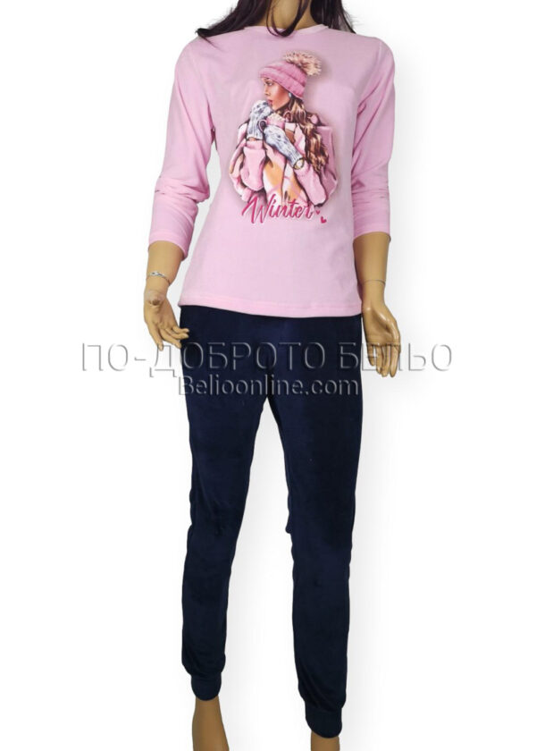 Плюшена дамска пижама Иватекс 3882 розова