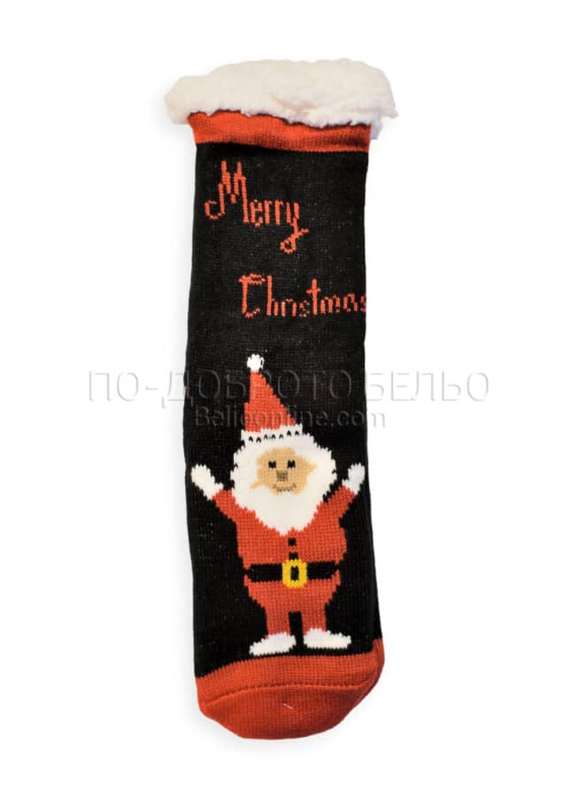 Коледни чорапи с пухкава подплата и стопери Merry Christmas 15278