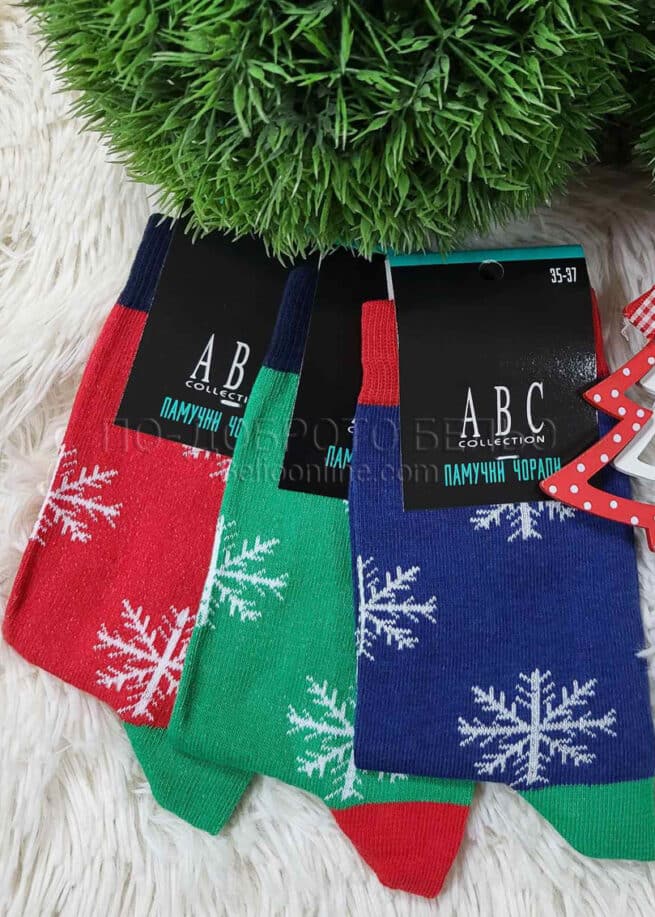 Коледни дамски къси чорапи ABC снежинки 15325