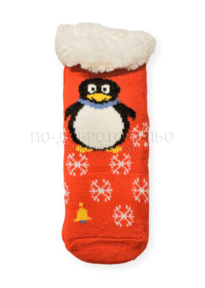 Коледни детски чорапи с пухкава мека подплата и стопери с Пингвинче 15301