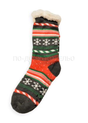 Коледни мъжки чорапи с пухкава мека подплата и стопери с коледен десен 15297