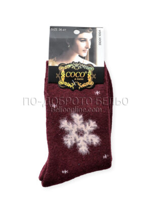 Вълнени дамски термо чорапи от ангора 15381 бордо