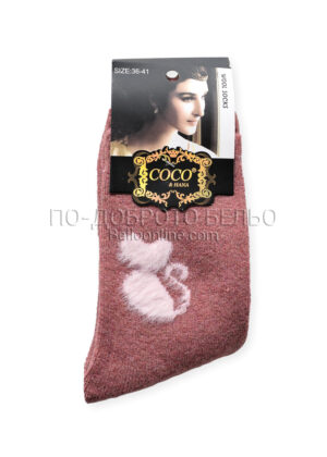 Вълнени дамски термо чорапи от ангора 15384 керемида