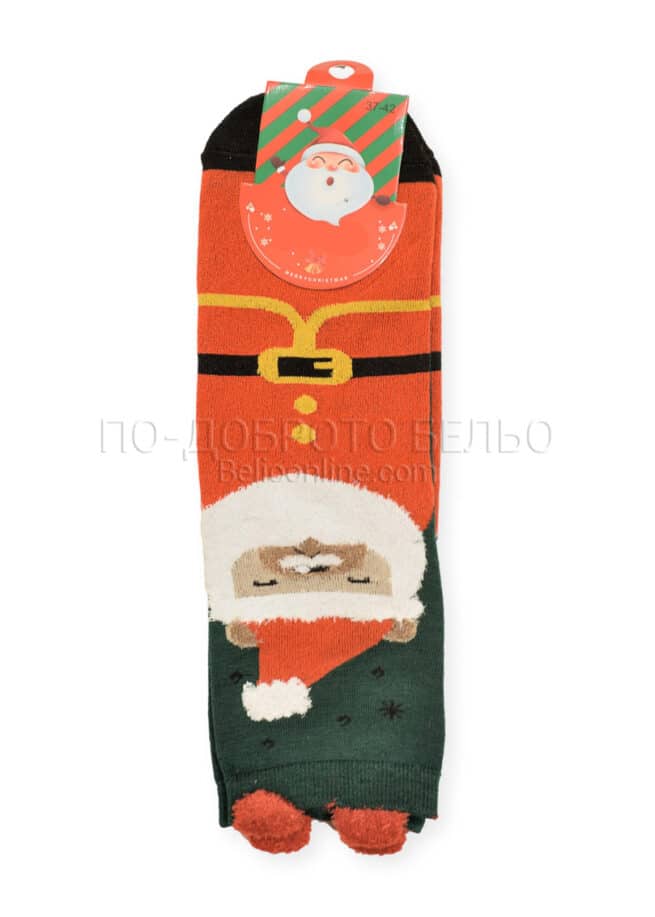 Весели коледни чорапи с ушички Дядо Коледа Мечо 15253
