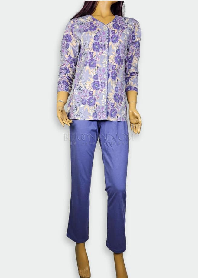 Дамска пижама с копчета Иватекс лилава на цветя 3869