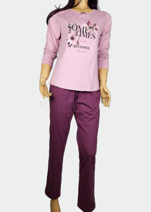 Памучна дамска пижама Иватекс 3906 мораво лилав