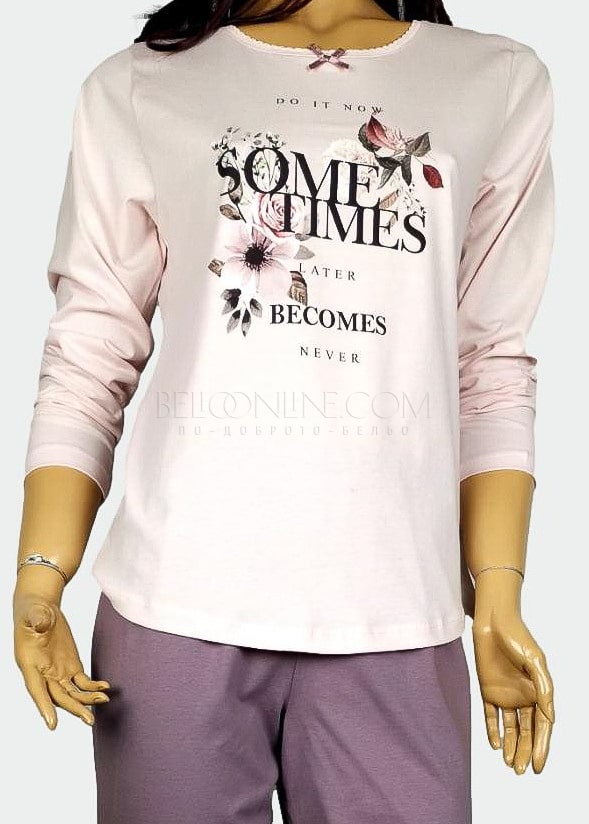 Памучна дамска пижама Иватекс 3906 розов