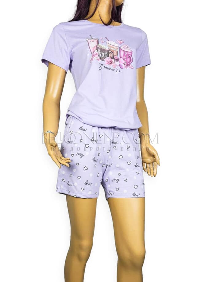 Дамска пижама с къс ръкав Иватекс 3936 лилав