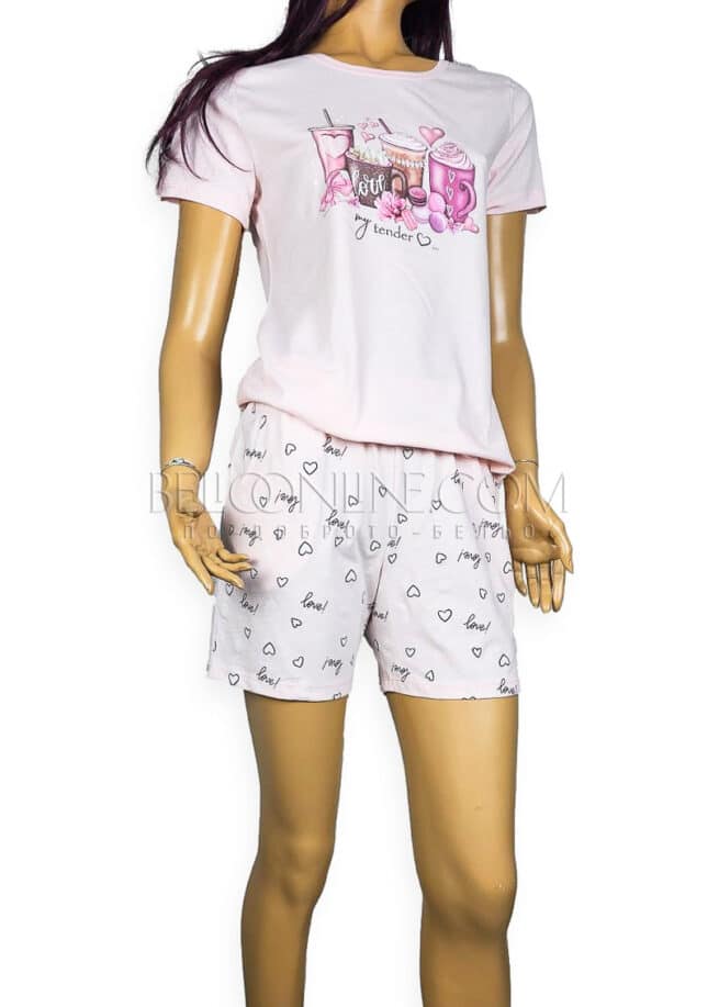 Дамска пижама с къс ръкав Иватекс 3936 розов